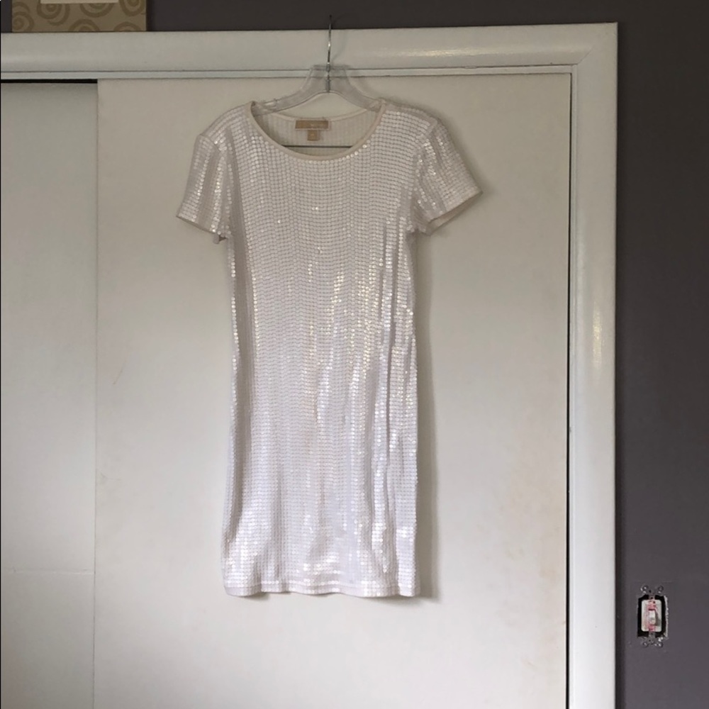 White Sequence T-Shirt dress